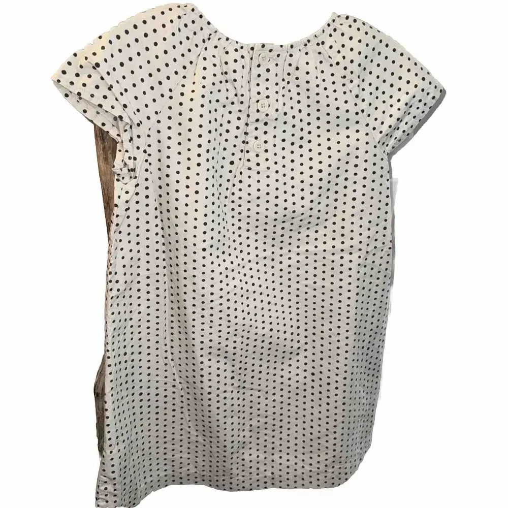 Hanna Andersson Size 120/6-7 Girls Cream With Black Polka Dots Dress Cotton‎